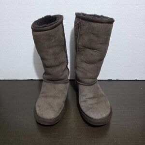 UGG Brown Genuine Leather Boot Genuine Sheepskin Lining Classic Tall 5815 Sz W5